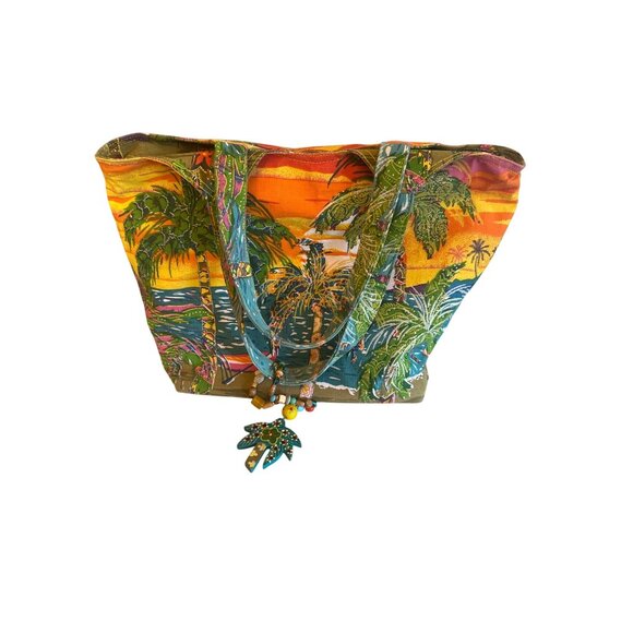 Cappelli Tropical Beach Tote Bag Palm Tree Charm Multicolor Canvas Zip Closure - Picture 1 of 5